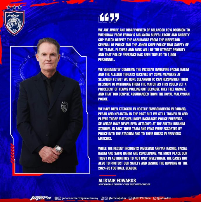 大马慈善盾杯足球赛| 警方保证会照顾好安全 柔佛促雪考虑继续参赛