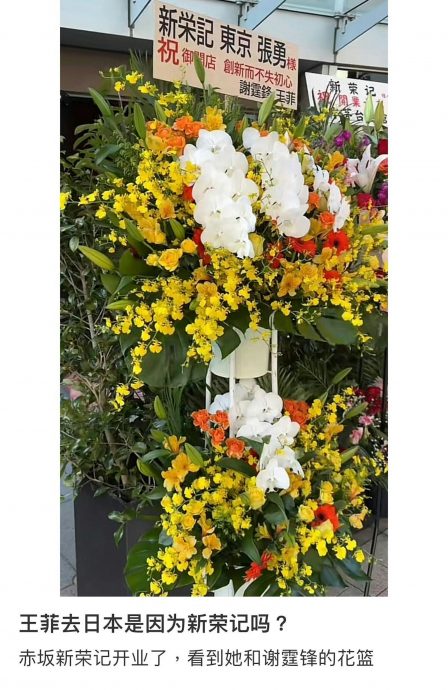 王菲亲笔提字送花篮 37岁男星身份引人好奇