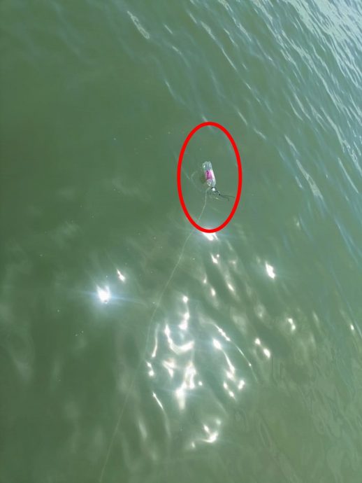 (大北马)玻港口海事执法机构巡逻发现同一处漂浮塑料瓶,捞起发现40龙筌全数充公