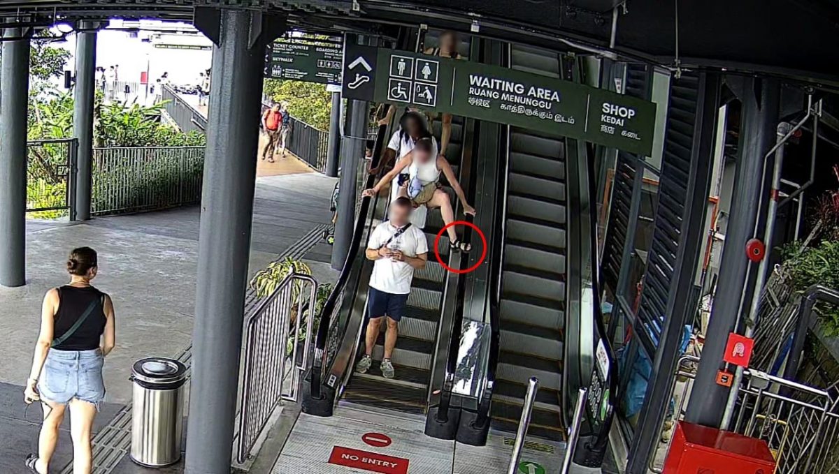 (大北马)背心男竟脚踩扶手梯下楼 危险行径被拍个正着