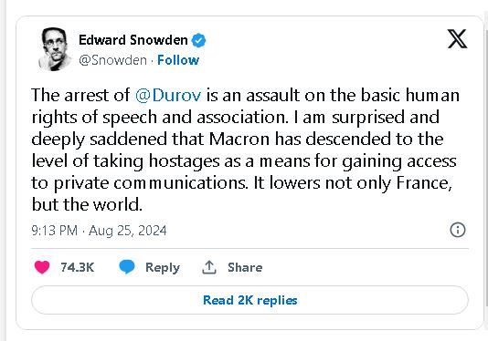 天下事主文∕ Telegram创办人被捕 全球巨头声援 Telegram: 杜罗夫问心无愧