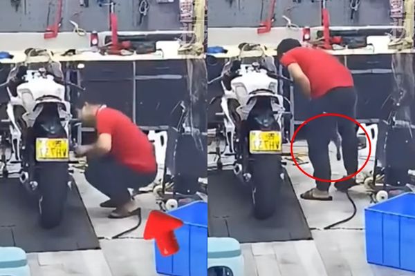 屁股一蹲“插入螺丝起子” 师傅叼烟淡定拔出