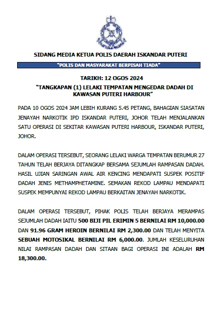 *已签发* 柔：毒品前科男落网，藏逾1万令吉毒品，罪成或死刑