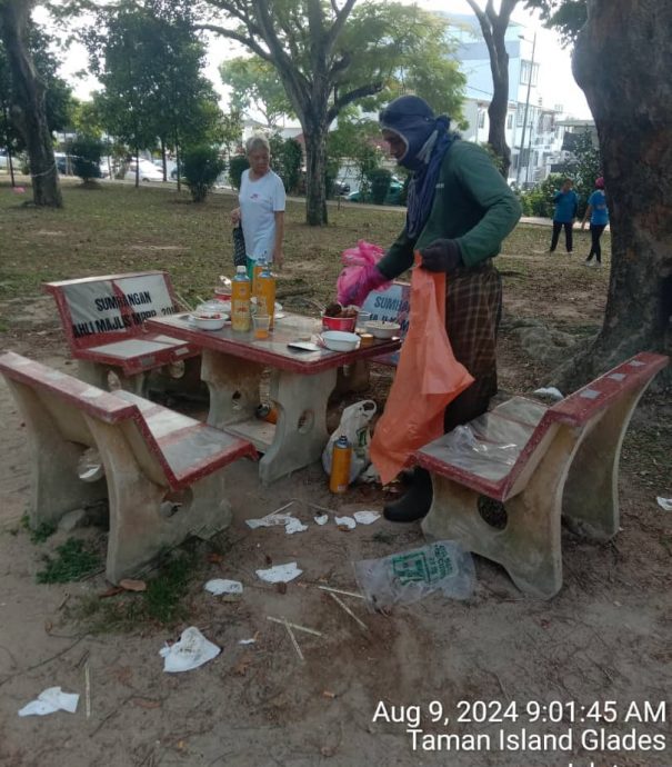 第6版主文(大北马)公园桌椅堆满垃圾 陈汇萍发出感叹