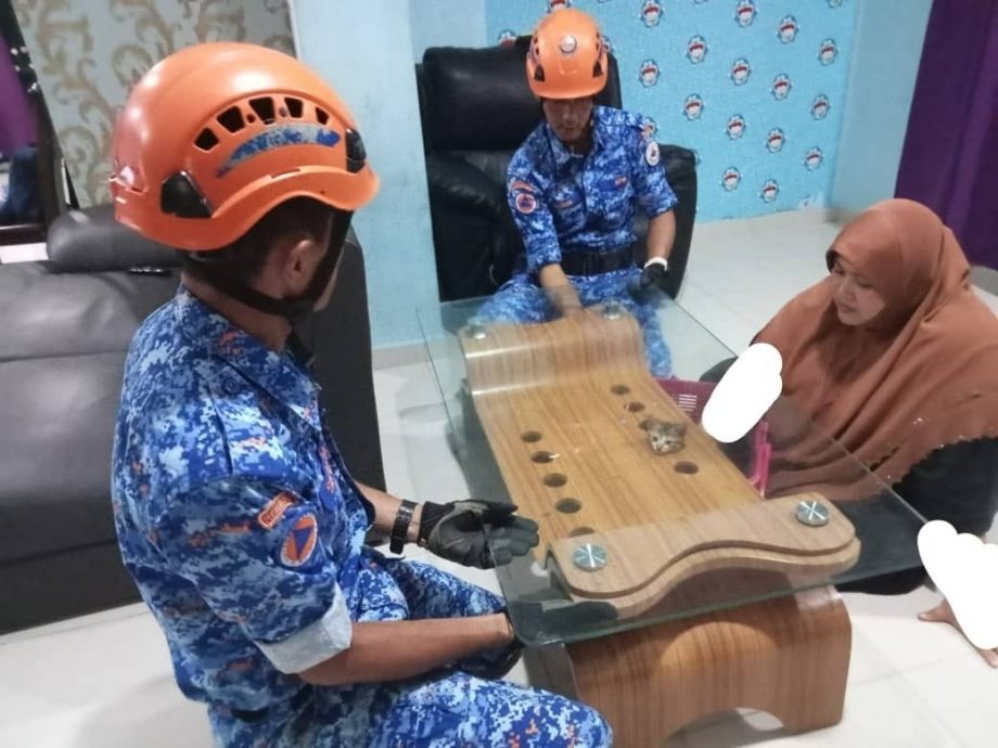 好奇差点害死猫!头卡茶几获民防部队救出