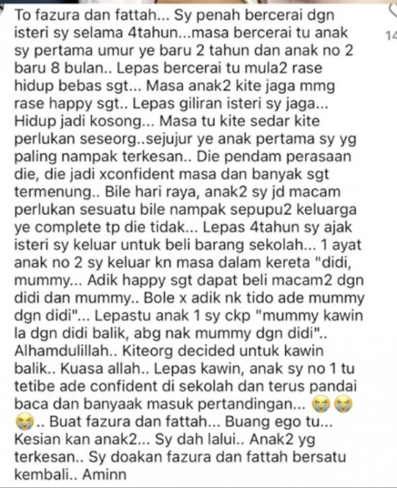 摩擦及缺乏谅解致分居 孩子一句话让他们复婚