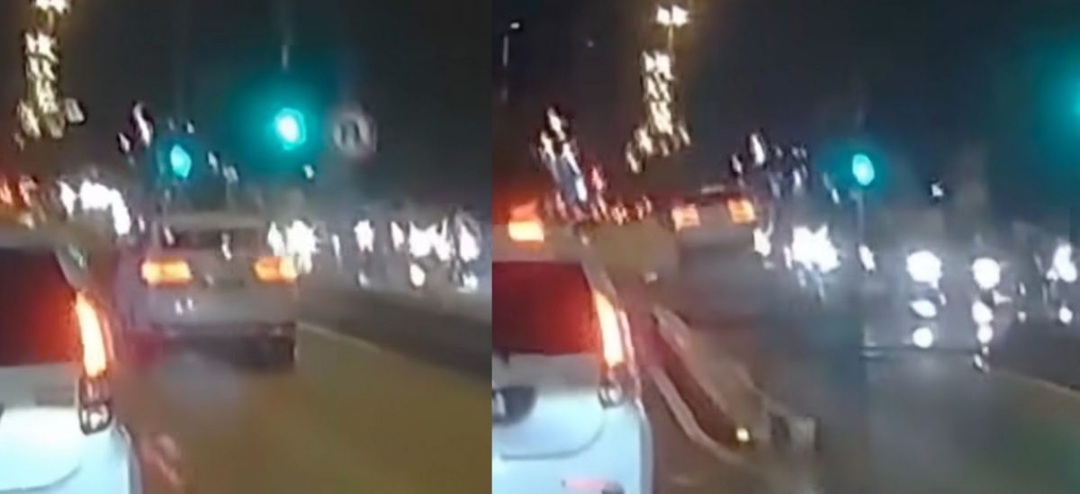 视频|粗心还是没耐心?司机雨夜直撞安全岛 汽车弹飞落地保险杠也脱落