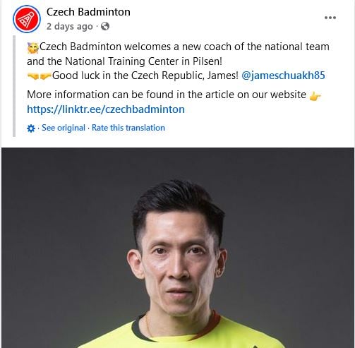 马羽总确认离辞 蔡其豪任捷克羽队总教练