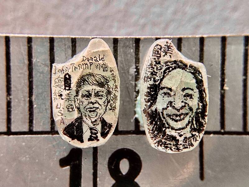世界最小特朗普、贺锦丽人头像出炉!放大镜才能看见