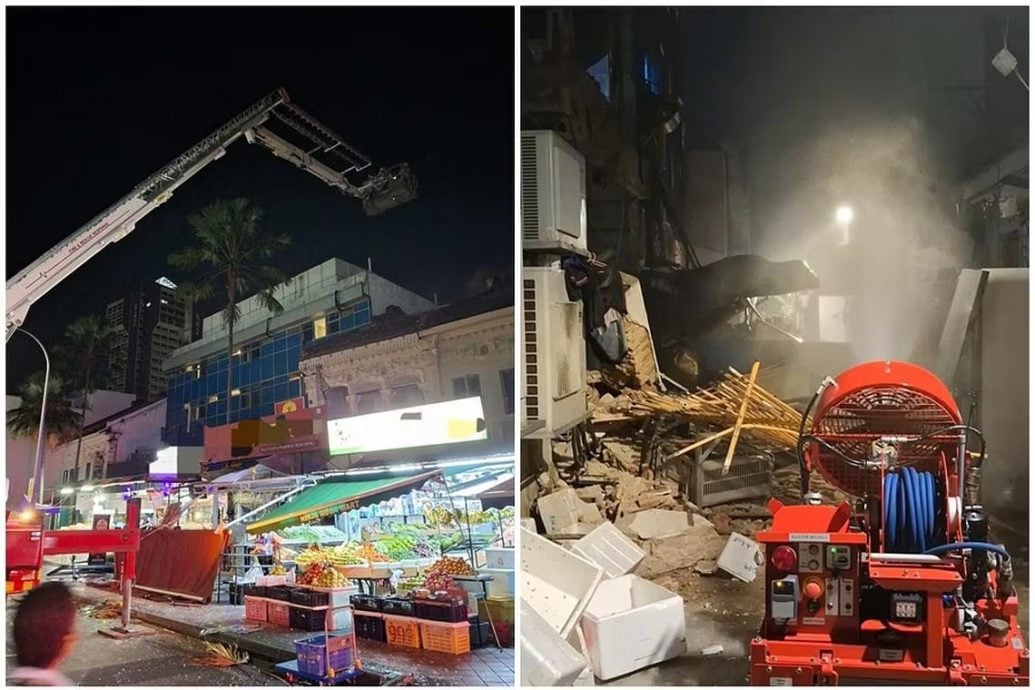 *已签发*柔:狮城二三事:2店屋疑气爆坍塌6人伤 狮城建设局令业主封锁区域