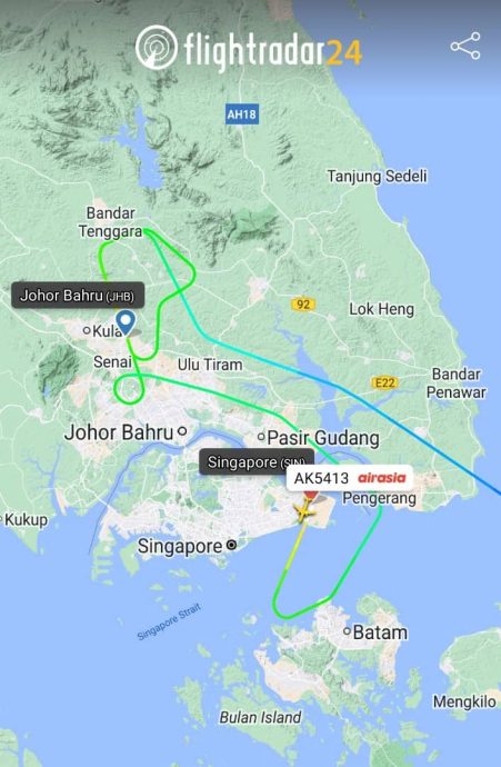 恶劣天气改降新加坡，古晋飞新山航班耗逾4小时