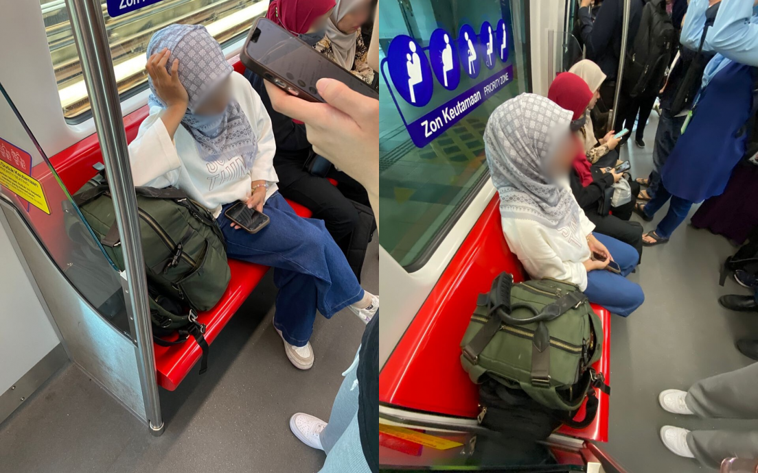 女子包包霸占LRT优先座 RapidKL:请多体谅他人!