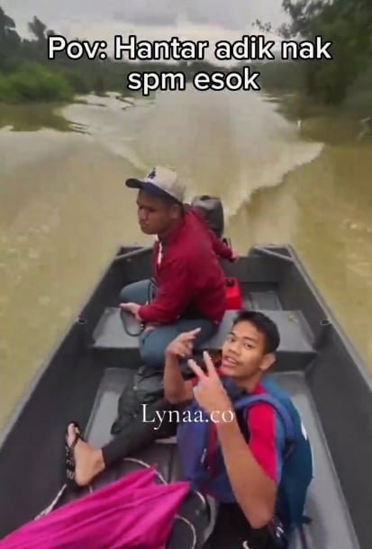 明天就是大马教育文凭考试（SPM）了，除了军队和消拯队把明天准备应考SPM考试的考生载到安全地带，好让他们安心考试之外，也有善心人士自动自发，备船载人，涉水把考生载离险境。