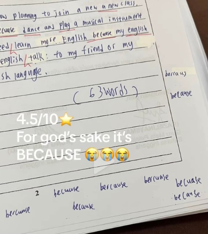 学生错拼“Because”一词被放上网 教师批同行二度伤害