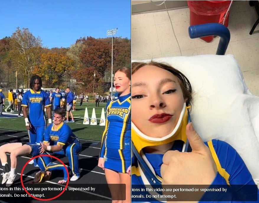 有片/表演后空翻头撞地 啦啦队女成员脖子当场折断