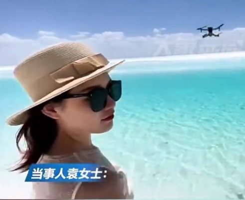 (视频)女子湖边打卡遭高速无人机撞脸险破相 “现听到无人机声音就怕”
