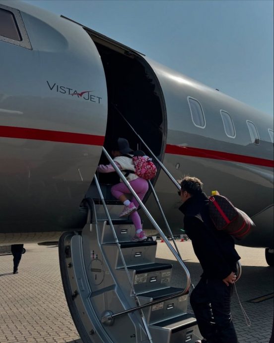 与外国型男搭私人飞机旅行 谢婷婷晒霆锋父子团聚照