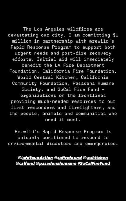 洛杉矶野火|出国度假挨批伪君子 里奥纳度上线捐款“灭火”