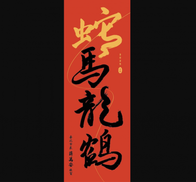 蒋万安亲写“蛇马龙鹤”春联  这字超难写
