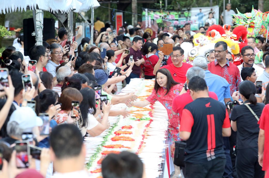 大都会/主文/各族伴舞狮和夜光龙绕湖池庆祝新春 杨巧双国会选区办新春捞生不忘做运动