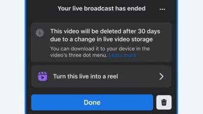 【科技简讯】脸书直播视频限时保存，30天后自动消失