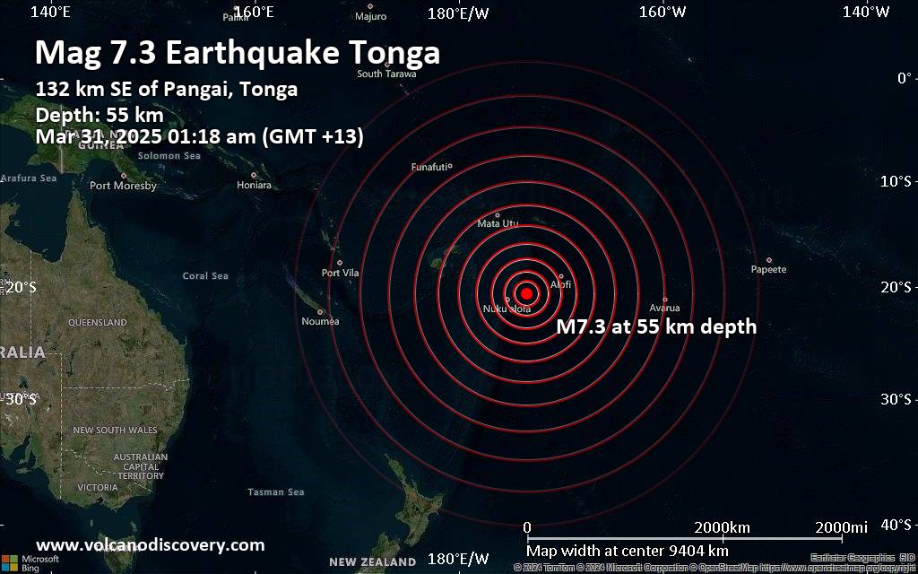 距汤加129公里 发生7.3级地震