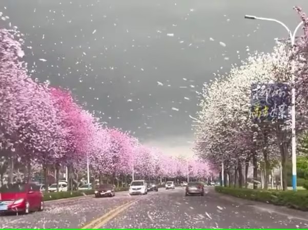中国广西柳州大风吹起“花雨” 网民分享紫荆花漫天飞舞画面
