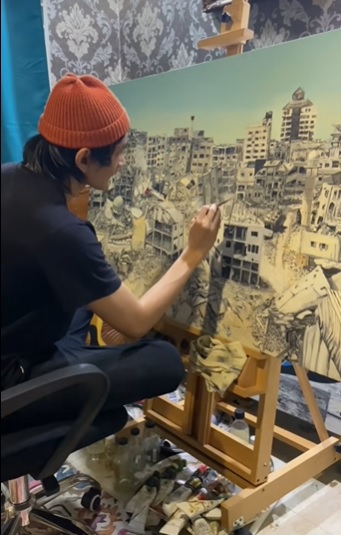 供星洲网：本地画家以画传意 描绘战后满目疮痍 难忍眼泪