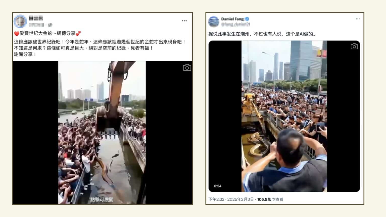 国：求真：破世界纪录金蛇前所未见  又是AI生成假影象