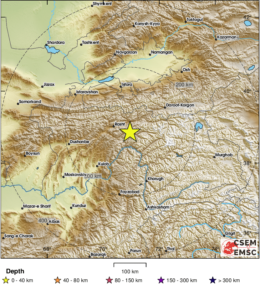 塔吉克发生6.1级地震 震深16公里