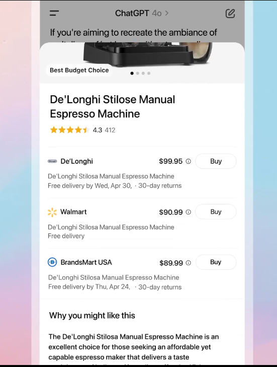 挑战谷歌霸主地位 ChatGPT增购物帮手功能