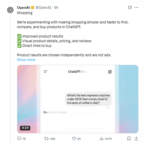 挑战谷歌霸主地位 ChatGPT增购物帮手功能