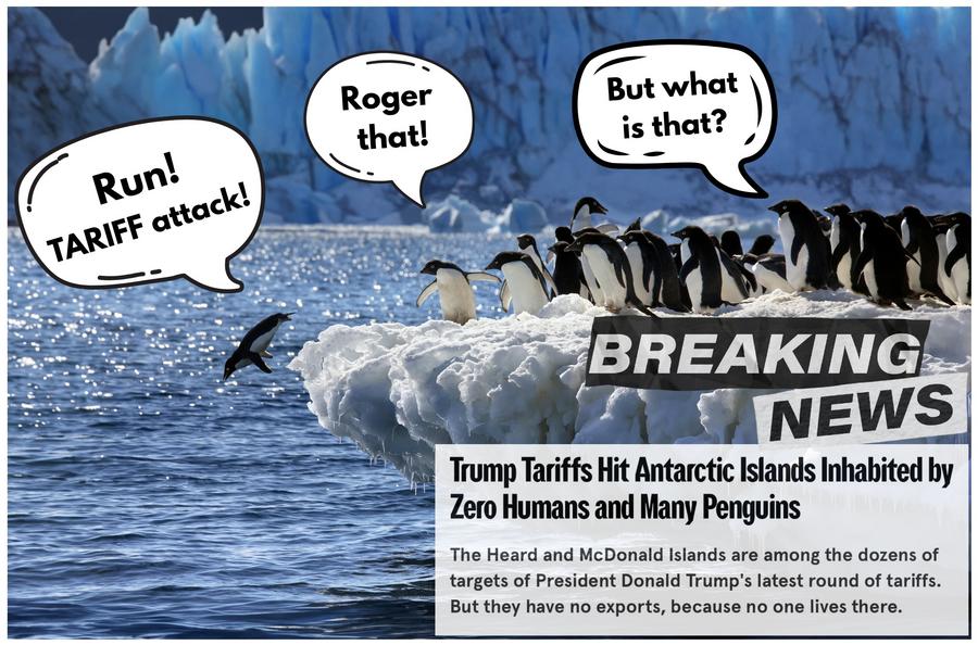 特朗普关税组合拳击中偏远无人岛 催生多款企鹅迷因