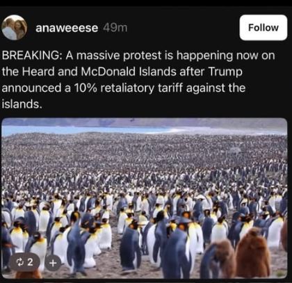 特朗普关税组合拳击中偏远无人岛 催生多款企鹅迷因