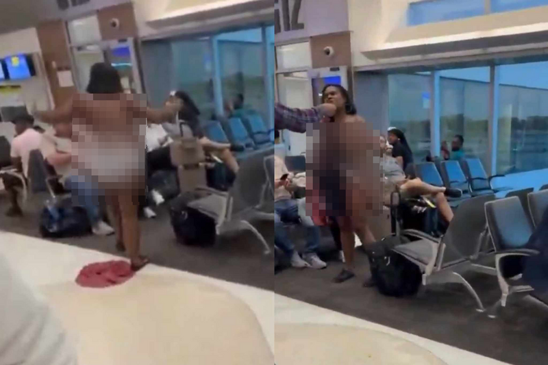 登机前大暴走!美国女乘客与人争吵 竟气得“脱剩内裤”裸奔