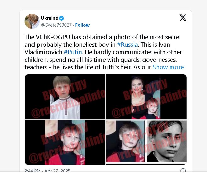 网上疯传普汀10岁私生子照片 传热爱迪士尼卡通片