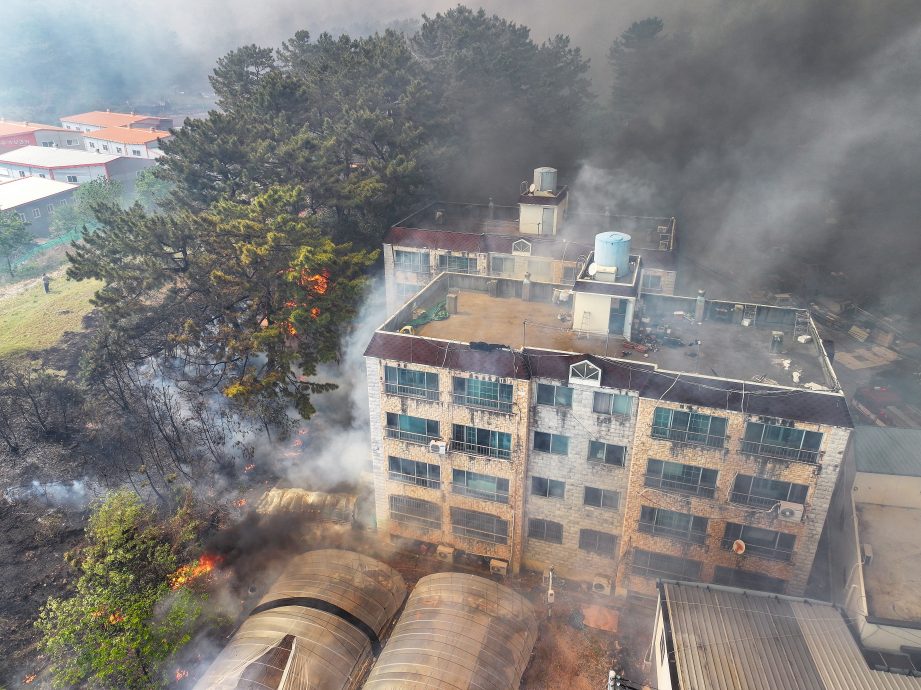 韩国大邱山林大火　火势扩散“烧向民宅”市区弥漫浓烟