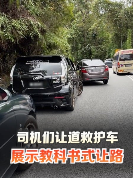金马仑车辆整齐避让救护车 网：心被暖了一下