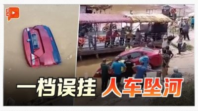 疑误把空档换“D挡” 妇女连人带车滑入河