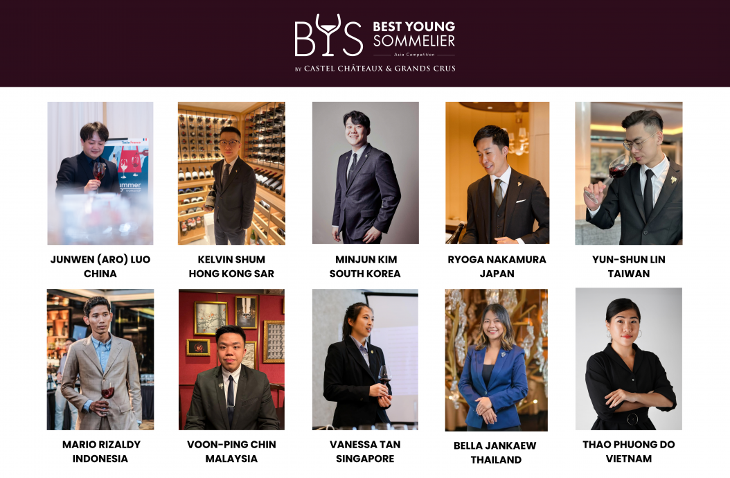 The Top 10 candidates competing in the semi-final and final rounds for the Best Young Sommelier Competition by Castel Châteaux & Grands Crus – Asia Edition 2025