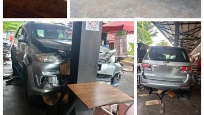 男子停车误踩油门  休旅车失控冲入美食中心
