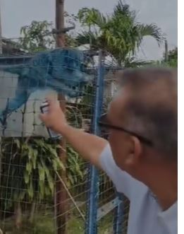 供网//野猴遭困笼喷漆虐待·警证实一男子落网助查