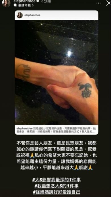 号召大众“思念大S” 小S悲喊：珊我得振作了　