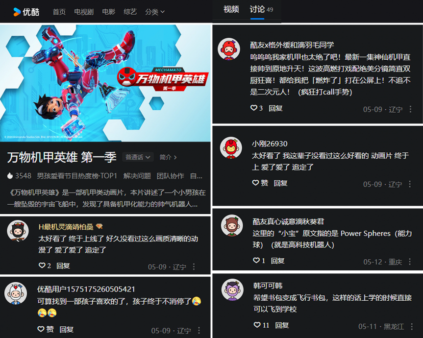 大马动画《机甲猛斗》席卷中国 强势霸榜优酷多项排行榜