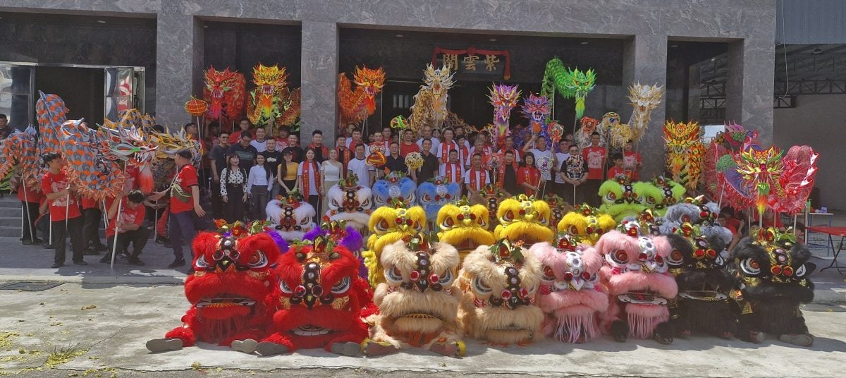 **已签发**柔:哥打丁宜紫云阁青年体商会龙狮团成立 12祥龙12瑞狮同时点睛