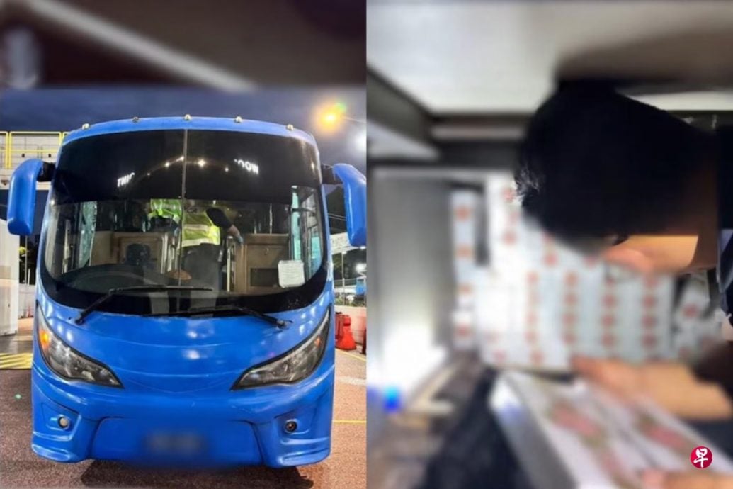 *已签发*柔:狮城二三事:不法份子改装巴士车厢地板 藏逾2800条私烟闯关狮城失败