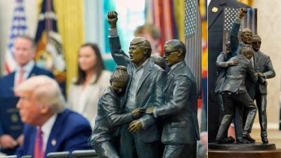 最猛摆设！ 椭圆形办公室惊见“特朗普战神像”
