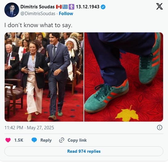 杜鲁多穿运动鞋聆听英王御座致辞 遭批不得体