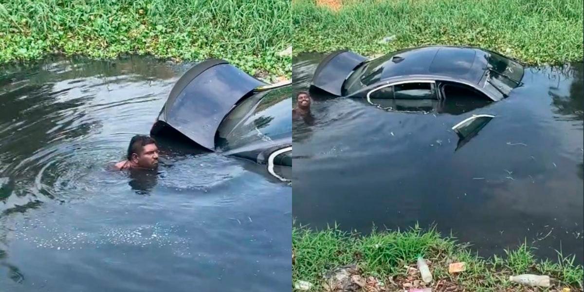 视频|拖车员跳大水沟救“溺水”车 冒险行为遭批有勇无谋