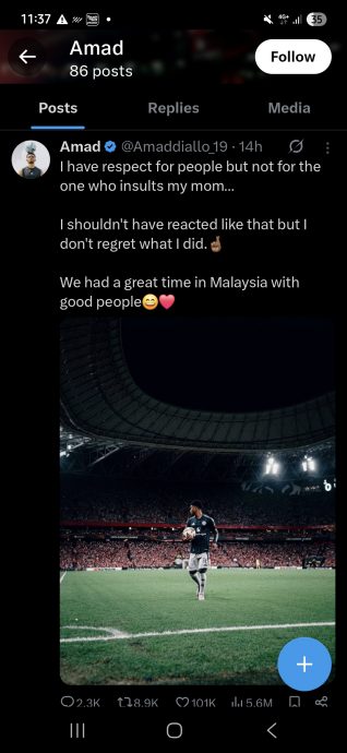 透露母亲被侮辱才会竖中指 迪亚洛:我不后悔这样做